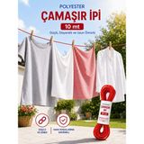 Beylini 2 Adet 10 Mt Polyester Çamaşır İpi Pvc Kaplama Sarkma Yapmaz Balkon Çamaşır Askılığı Çok Amaçlı Kurutma Kırmızı