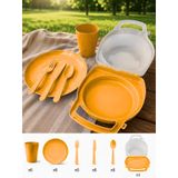 Beylini 32 Parça Piknik Seti Tabak Çatal Kaşık Bıçak Bardak 6 Kişilik Gezi Set Kahvaltı Makinede Yıkanabilir Set (Turuncu)