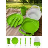 Beylini 32 Parça Piknik Seti Tabak Çatal Kaşık Bıçak Bardak 6 Kişilik Gezi Set Kahvaltı Makinede Yıkanabilir Set (Yeşil)