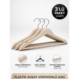 Beylini 3'lu Ahşap Görünümlü Plastik Askılık Yetişkin Kıyafetleri İçin Dayanıklı Elbise Gömlek Kancalı Askı (Bej)