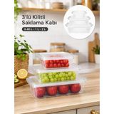 Beylini 3'lü Kilitli Saklama Kabı İç Dış Kullanım 0.40 | 1 | 2 Litre Yer Kaplamaz Dikdörtgen Erzak Meyve Yiyecek Salata Saklama Kutusu