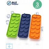 Beylini 3'lü Set Buz Kalıbı Kapaklı 12 Bölmeli Kolay Doldurulabilir Yapışmaz Basitçe Çıkarılır Bas Çıkar - Çok Renkli