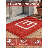 Beylini Eczane Önü Paspası E Logo Giriş Işyeri Eczane Mağaza Girişi Kapı Önü Kıvırcık Hijyen Halısı 60X80 cm Kırmızı - 60x80cm