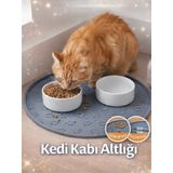 Beylini Kedi Köpek Mama Kabı Altlığı Kaymaz Su Geçirmez Beslenme Paspası Kolay Temizlenir Mama Su Altlığı - Gri