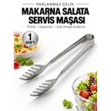 BEYLİNİ Paslanmaz Çelik Makarna Maşası 22 CM Salata Servis Maşası Metal Spagetti Mutfak Maşası