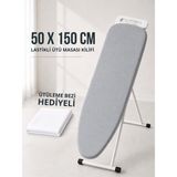 Beylini Ütü Masası Kılıfı Ütü Bezi Hediyeli Lastikli 4 Katmanlı Yanmaz Isıya Dayanıklı Süngerli Pamuklu Ütü Kılıfı 50X150 cm - Gri - 50 x 150 cm