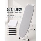 Beylini Ütü Masası Kılıfı Ütü Bezi ve Gerdirme Kayışı Hediyeli 50X150 cm Lastikli 4 Katmanlı Süngerli Pamuklu Isıya Dayanıklı Ütü Kılıfı - Gri - 50 x 150 cm