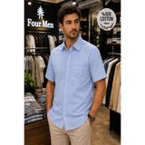 Beyome Erkek %100 Pamuk Kısa Kollu Gömlek Rahat Kalıp Yazlık Nefes Alan Tek Cepli S-5xl - 3XL - Açık - Mavi