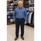 Beyome Erkek %100 Pamuk Uzun Kollu Çift Cepli Kareli Gömlek Rahat Kalıp Büyük Beden S-5xl - 2XL - Mavi