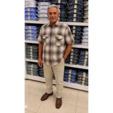 Beyome Erkek Çift Cepli Kısa Kollu Rahat Kalıp Pamuk Gömlek Büyük Beden S-5xl - 2XL - Kahverengi