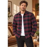 Beyome Erkek Kışlık Ekose Flanel Gömlek %100 Pamuk Uzun Kollu Tek Cepli Rahat Kalıp - 2XL - Bordo