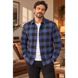 Beyome Erkek Kışlık Ekose Flanel Gömlek %100 Pamuk Uzun Kollu Tek Cepli Rahat Kalıp - 4XL - Lacivert