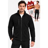 Beyome Erkek Polar Mont Fermuarlı Cepli Rahat Kalıp Günlük Kışlık Polar Üst + Hediye Içlik - 2XL - Siyah