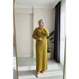 Beyome Kadın Triko Örgü Elbise Uzun Kollu Maxi Boy Rahat Kesim Standart Beden 38 40 42 44 46 48 50 Uyumlu - Sarı