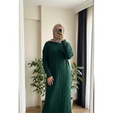 Beyome Kadın Triko Örgü Elbise Uzun Kollu Maxi Boy Rahat Kesim Standart Beden 38 40 42 44 46 48 50 Uyumlu - Yeşil