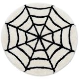 Beyond Deco Cadılar Bayramı Örümcek Ağı Beyaz Halı 88,9 cm, El Yapımı Püsküllü Kabarık Yuvarlak Estetik Alan Halıları İç Mekan Dekorasyonları için, Mutfak, Oturma Odası, Yatak Odası, Havalı Zemin Halı