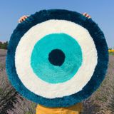Beyond Deco El Dokuması Nazar Halısı 99 cm, İç Mekan Dekorasyonları için Kabarık Yuvarlak Estetik Alan Halıları, Mutfak, Oturma Odası, Yatak Odası, Serin Zemin Halı Dekor paspası için Mükemmel