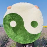 Beyond Deco Yin Yang Halı 35", El Yapımı Tepeli Havalı Funky Yeşil Yuvarlak Alan Halıları Oturma Odası, Yatak Odası, Mutfak, y2k Özel Şekilli Banyo Paspası Halı (Yeşil-Beyaz)