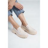 Beyond Kadın Bej Deri Corteko Kalın Taban Loafer Makosen Ayakkabı 4,5cm Byndlfrk02