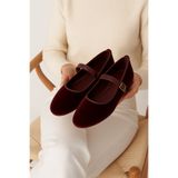 Beyond Kadın Bordo Tokalı Kadife 1cm Mary Jane Babet BYNDSHR04