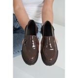 Beyond Kadın Kahverengi Rugan Corteko Kalın Taban Loafer Makosen Ayakkabı 4,5cm BYNDLFRK02