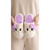 Beyond Kadın Lila Hello Motifli Tüylü Ev Terliği 3 Cm BYNDTİMJHK01