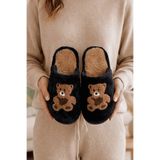 Beyond Kadın Siyah Teddy Bear İşlemeli Peluş Tüylü Ev Terliği 3 Cm BYNDİMJTEDDYBEAR