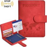 Beypa Pasaport Kılıfı Baskı Desenli Kredi Kartı-Sim Kart-Cüzdan Bölmeli-Rfid Manyetik Kapama - Kırmızı