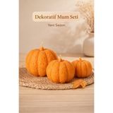 Beyra Decor Balkabağı Dekoratif Mum 3lüSeti – El Yapımı Sonbahar & Hediyelik Mum Balkabağı3lüset