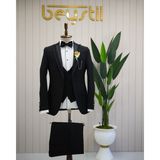Beystil Erkek Sivri Yaka Siyah Damatlık ve Smokin Takım 10003 - Slim Fit - 70