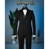 Beystil Erkek Siyah Saten Yakalı Kruvaze Damatlık ve Smokin Takım - Slim Fit - 56