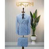 Beystil Sivri Yaka Bebe Mavisi Çizgili Kruvaze Takım Elbise - Slim Fit - 6 Drop - 56