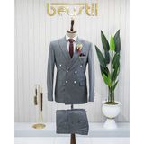Beystil Sivri Yaka Gri Çizgili Kruvaze Takım Elbise Togo - Slim Fit - 60
