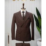 Beystil Sivri Yaka Kahverengi Spor Casual Kruvaze Takım Elbise - Slim Fit - 6 Drop - 48