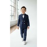 Beystil Sivri Yaka Lacivert Çizgili Çocuk Kruvaze Elbise - Slim Fit - 14 Yaş