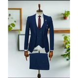 Beystil Sivri Yaka Parlement Mavisi Yelekli Takım Elbise Roni - Slim Fit - 6 Drop - 46