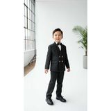 Beystil Sivri Yaka Siyah Çizgili Çocuk Kruvaze Elbise - Slim Fit - 14 Yaş