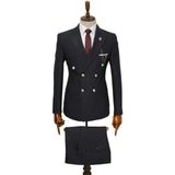 Beystil Sivri Yaka Siyah Çizgili Kruvaze Takım Elbise TOGO036 - Slim Fit - 6 Drop - 54