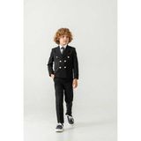 Beystil Sivri Yaka Siyah Çocuk Kruvaze Takım Elbise Set -Slim Fit - 14 Yaş