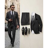 Beystil Sivri Yaka Siyah Kırçıllı Takım Elbise Storm- Slim Fit - 6 Drop - 52