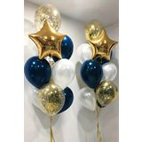 Beysüs Gold Yıldız Gece Mavisi Beyaz Şeffaf Konfetili Balon Seti