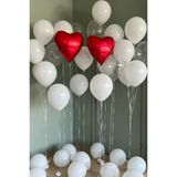 Beysüs Kırmızı Kalpli ve Beyaz Şeffaf Lateks Balon Seti