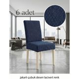 Beyvetçe (6 Adet) Jakarli Çubuk Desen Likrali Kumaş Sandalye Örtüsü, Lastikli, Esnekli ,kaliteli Sandalye Kılıfı - 44 x 55 cm - 003-Lacivert