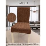Beyvetçe (6 Adet) Jakarli Çubuk Desen Likrali Kumaş Sandalye Örtüsü, Lastikli, Esnekli ,kaliteli Sandalye Kılıfı - 44 x 55 cm - Kahverengi - Bej