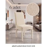 Beyvetçe (6 Adet) Jakarli Çubuk Desen Likrali Kumaş Sandalye Örtüsü, Lastikli, Esnekli ,kaliteli Sandalye Kılıfı - 44 x 55 cm - Kemik - Beyaz