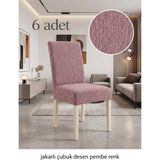 Beyvetçe (6 Adet) Jakarli Çubuk Desen Likrali Kumaş Sandalye Örtüsü, Lastikli, Esnekli ,kaliteli Sandalye Kılıfı - 44 x 55 cm - Pembe - Beyaz - Siyah