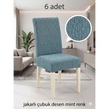 Beyvetçe (6 Adet) Jakarli Çubuk Desen Likrali Kumaş Sandalye Örtüsü, Lastikli, Esnekli ,kaliteli Sandalye Kılıfı - 44 x 55 cm - Sarı - Mint Yeşili