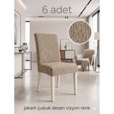 Beyvetçe (6 Adet) Jakarli Çubuk Desen Likrali Kumaş Sandalye Örtüsü, Lastikli, Esnekli ,kaliteli Sandalye Kılıfı - 44 x 55 cm - Vizon - Cappuccino