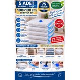 Beyyine Home Vakumlu Saklama Poşet Seti (5 Adet 100 cm x 130 cm) Yorgan, Döşek, Battaniye, Elbise