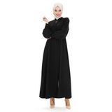 Beyza 3453 Kolları Pilise Detaylı Fermuarlı Siyah Ferace